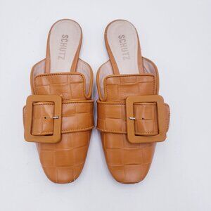 Shutz Savana Braided Leather Mule Slip On Big Buckle Brown Leather Size‎ 6.5
